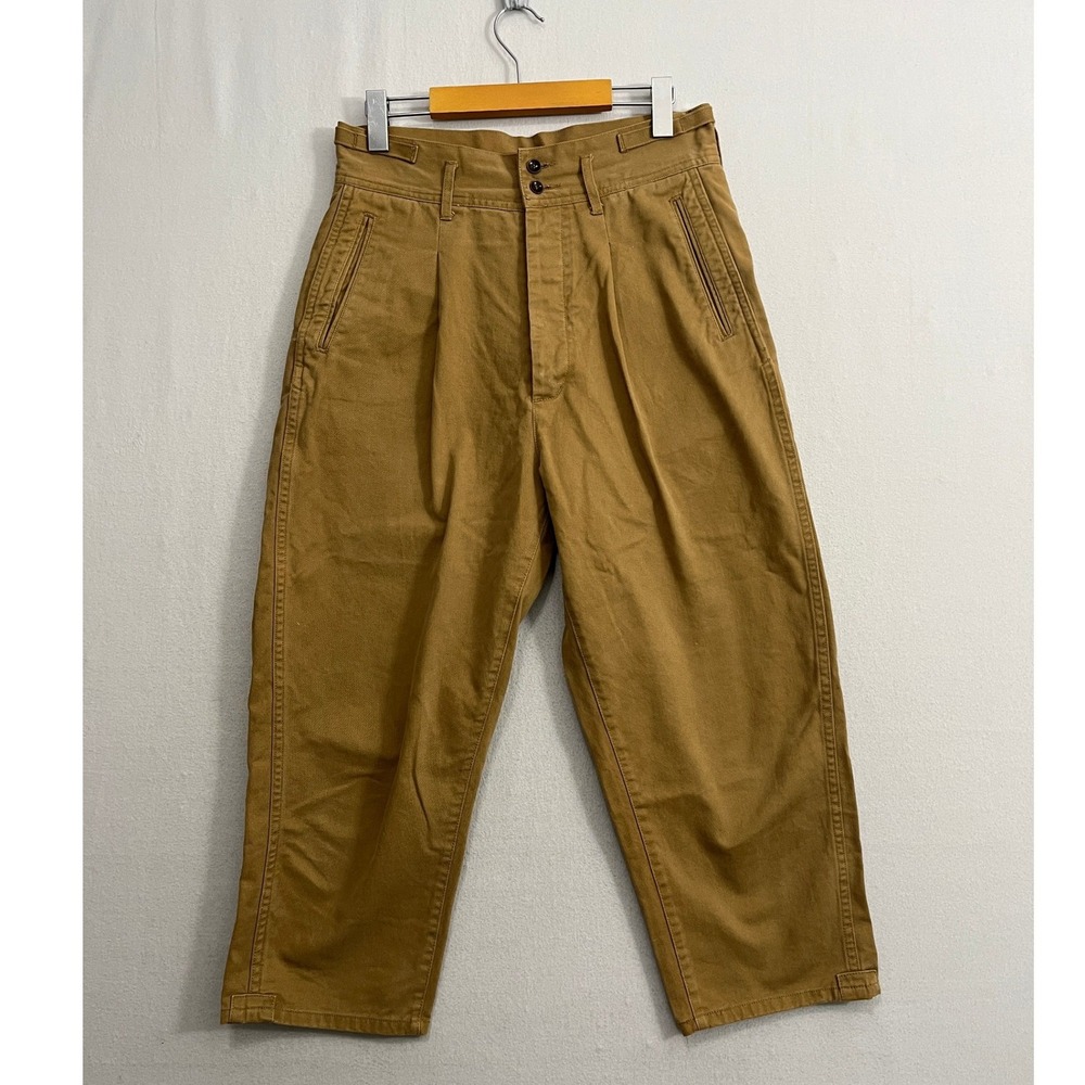 Chimala Khaki Cotton Pleated High Rise Wide Leg Cropped Chino Pants Size L